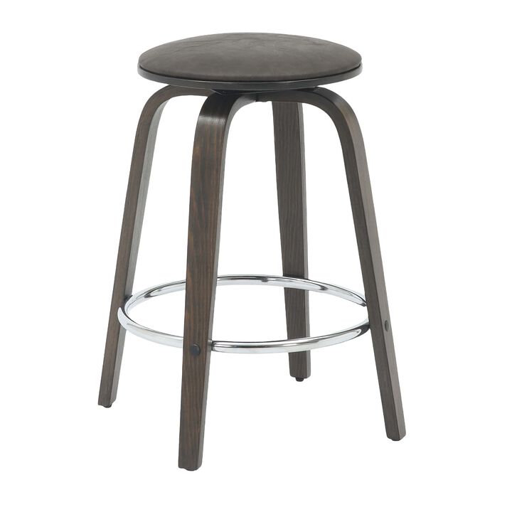 LeisureMod Pelya Modern Swivel Counter Stool Upholstered in Leather in Taupe