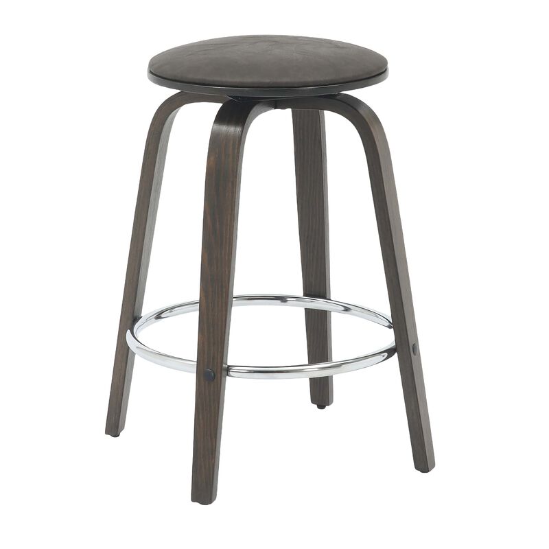 LeisureMod Pelya Modern Swivel Counter Stool Upholstered in Leather in Taupe