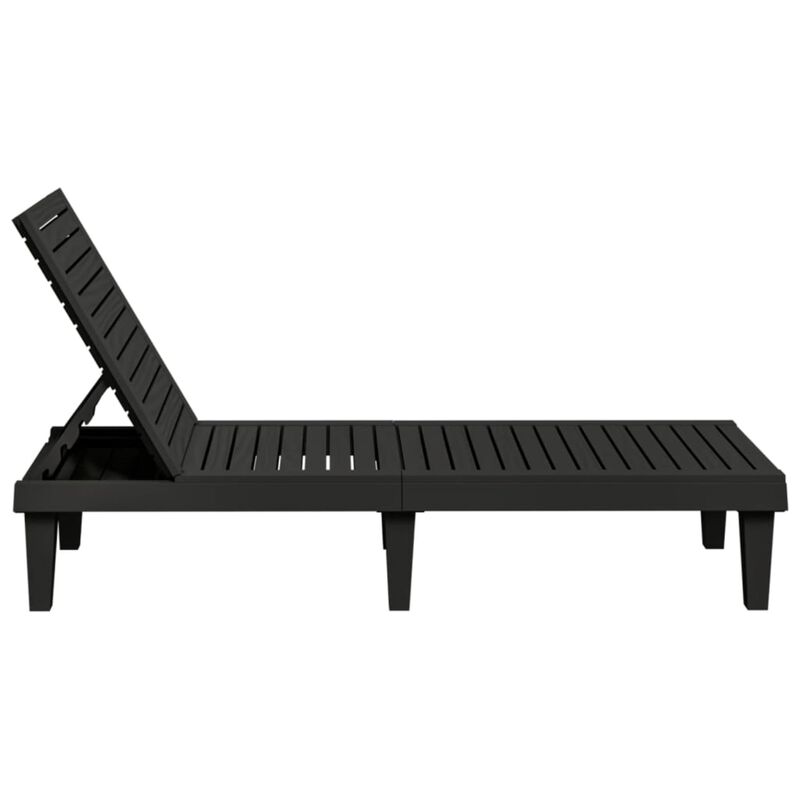 vidaXL Adjustable Backrest Sun Lounger-Black- Polypropylene Material, Lightweight, UV & Weather Resistant, Imitation Wood Texture Design, Easy to Move, Ideal for Outdoor Living Space.
