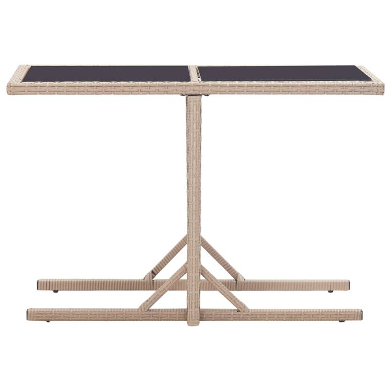 vidaXL Garden Table Beige 43.3"x20.9"x28.3" Glass and Poly Rattan