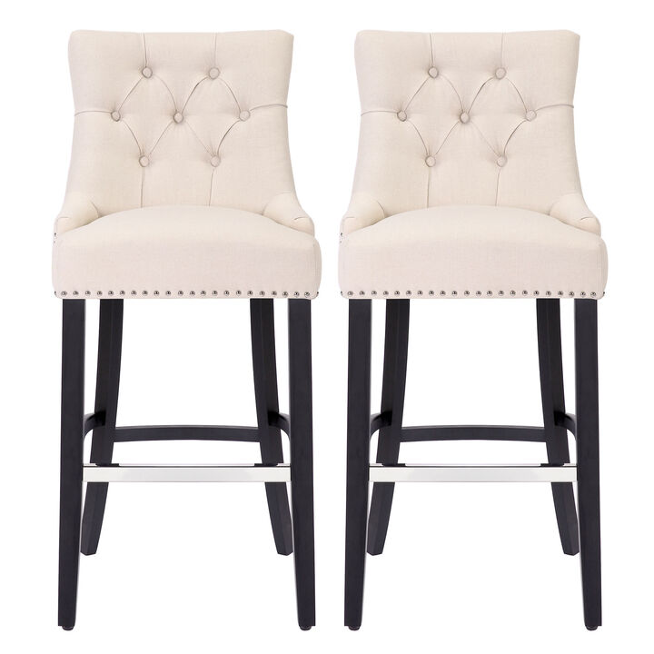 WestinTrends 29" Linen Fabric Tufted Upholstered Bar Stool (Set of 2), Black