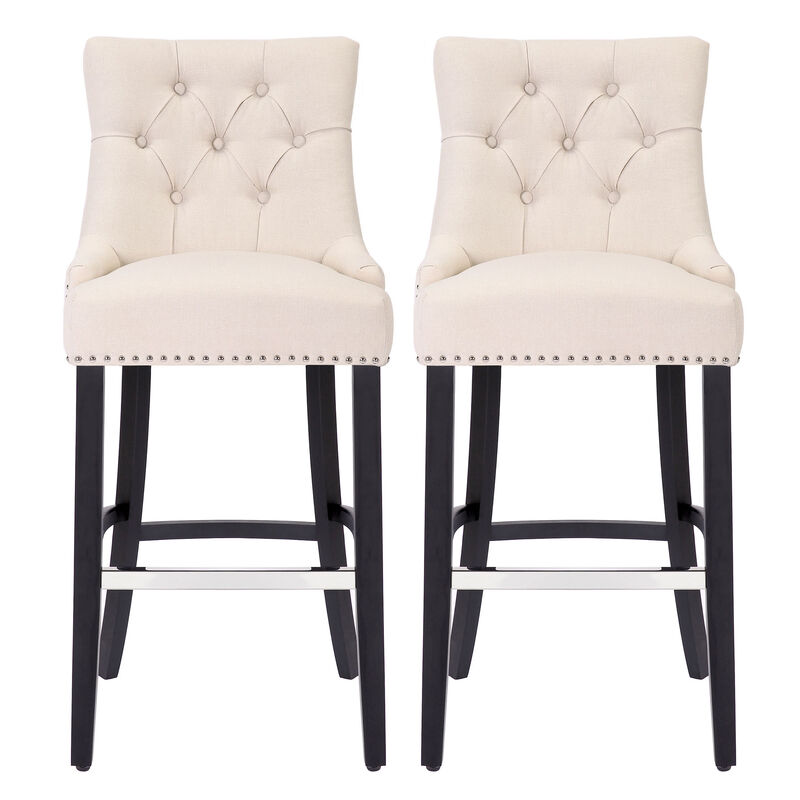 WestinTrends 29" Linen Fabric Tufted Upholstered Bar Stool (Set of 2), Black