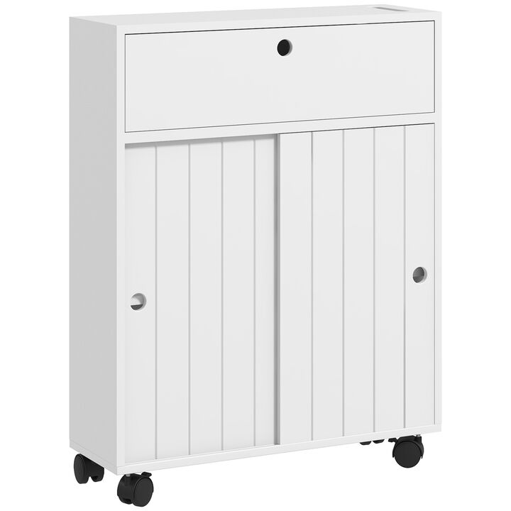 kleankin Bathroom Toilet Paper Cabinet on Wheels with Storage Cabinets
