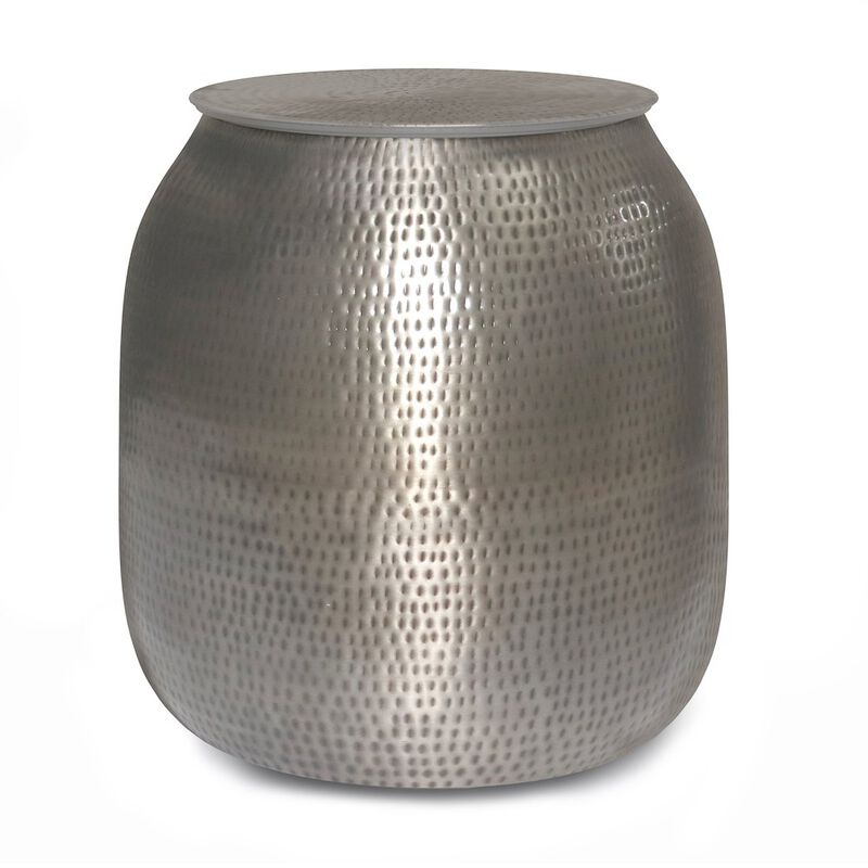 Simpli Home Griffen Metal Storage Accent Table In Antique Silver