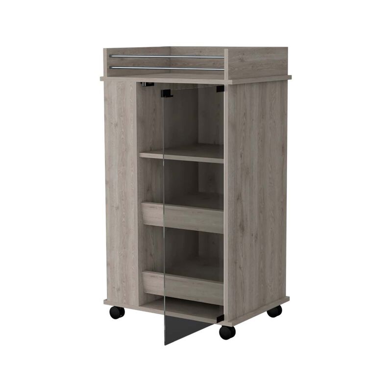 Willow Park Glass Door Bar Cart With Bottle Holder And Casters Light Gray