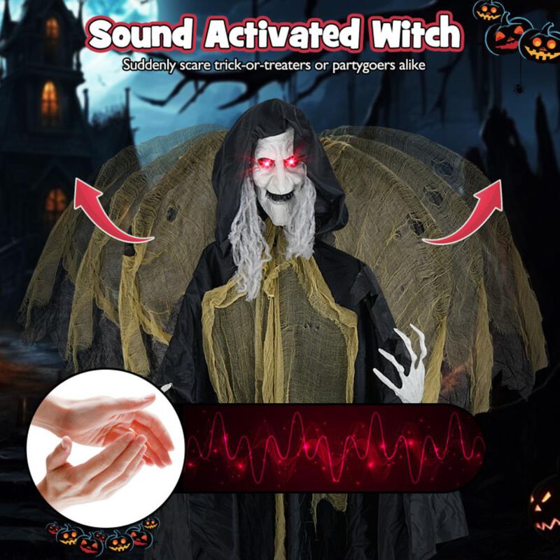 Hivvago 8.2 ft Halloween Standing Witch with Lighted Eyes and Automatic Wing Movement