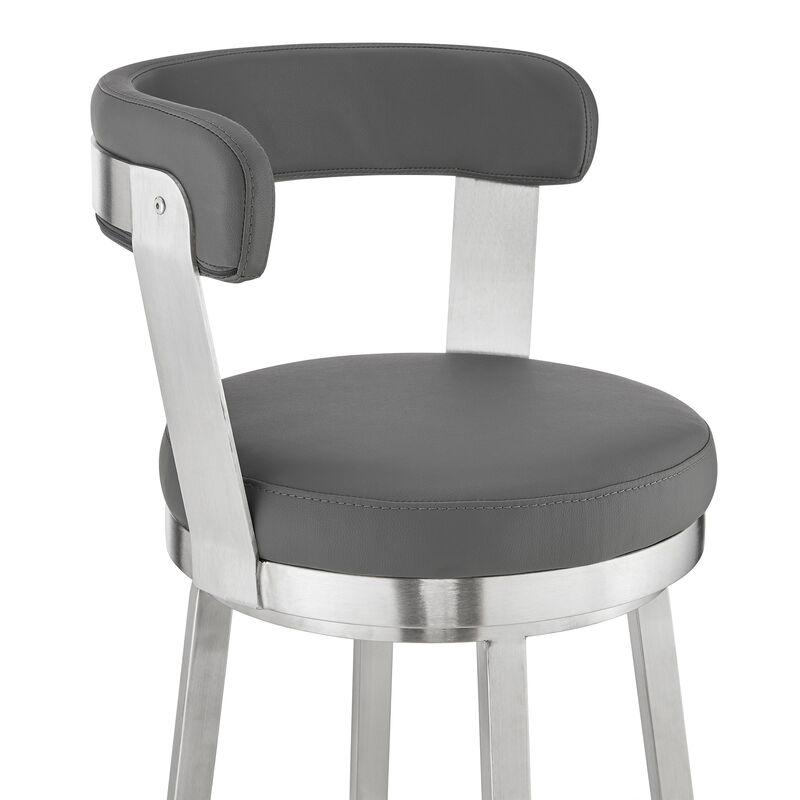 Bryant  Counter Height Swivel Bar Stool in Brushed Stainless Steel Finish and Gray Faux Leather