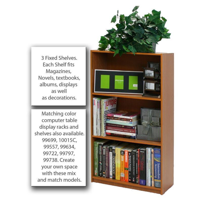 Hivvago Light Cherry Finish 3 Tier Storage Shelves Bookcase
