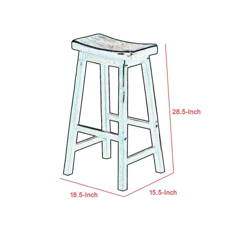 Wooden 29" Counter Height Stool with Saddle Seat, Distressed Cherry, Set Of 2-Benzara