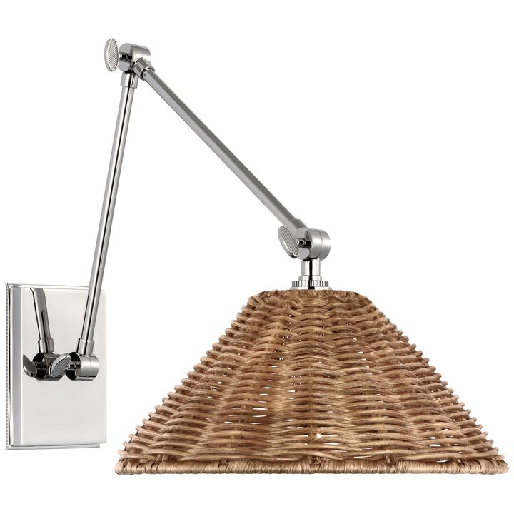 Wimberley Double Library Wall Light in Polished Nickel with Natural Wicker Shade Wimberley Double Library Wall Light in Polished Nickel with Natural Wicker Shade