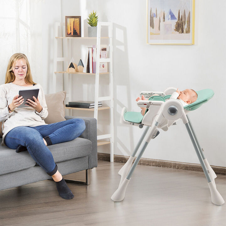 Baby Folding High Chair Dining Chair with Adjustable Height and Footrest