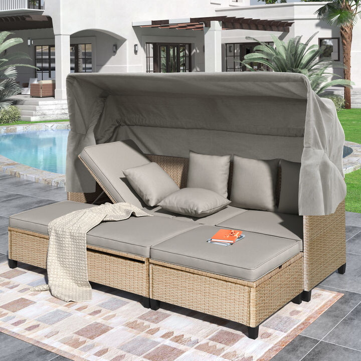 Merax UV-Proof Resin Wicker Patio Sofa Set with Canopy