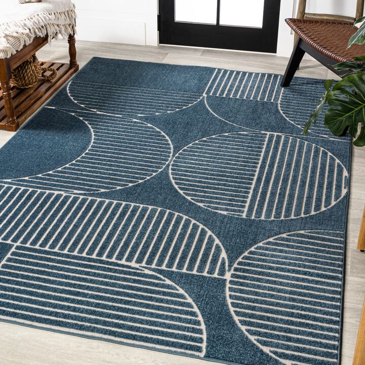 Nordby High-Low Geometric Arch Scandi Striped Indoor/Outdoor Area Rug