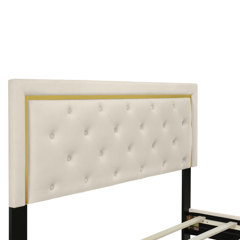 Merax Velvet Upholstered Platform Bed Frame