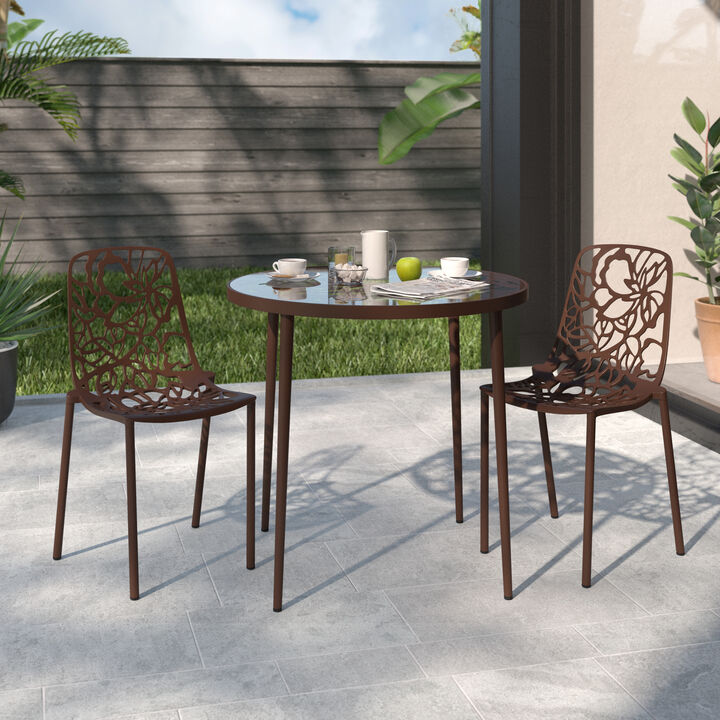 LeisureMod Devon Modern Aluminum Outdoor Dining Chair set of 2 in Red