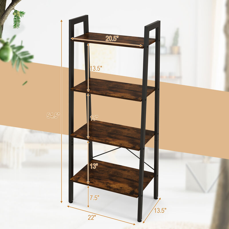 4-Tier Bookshelf with Metal Frame and Adjustable Foot Pads