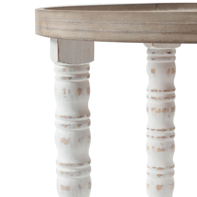 LuxenHome White and Natural Wood Round Accent Side Table with Storage