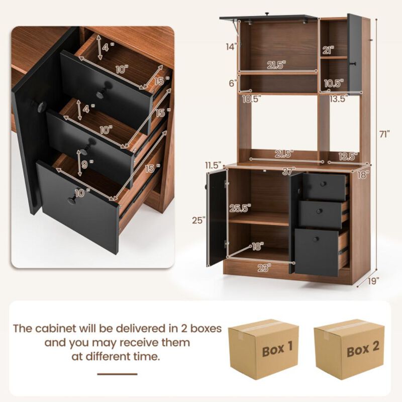 Hivvago 71 Inch Kitchen Pantry with 3 Storage Cabinet and 3 Deep Drawers