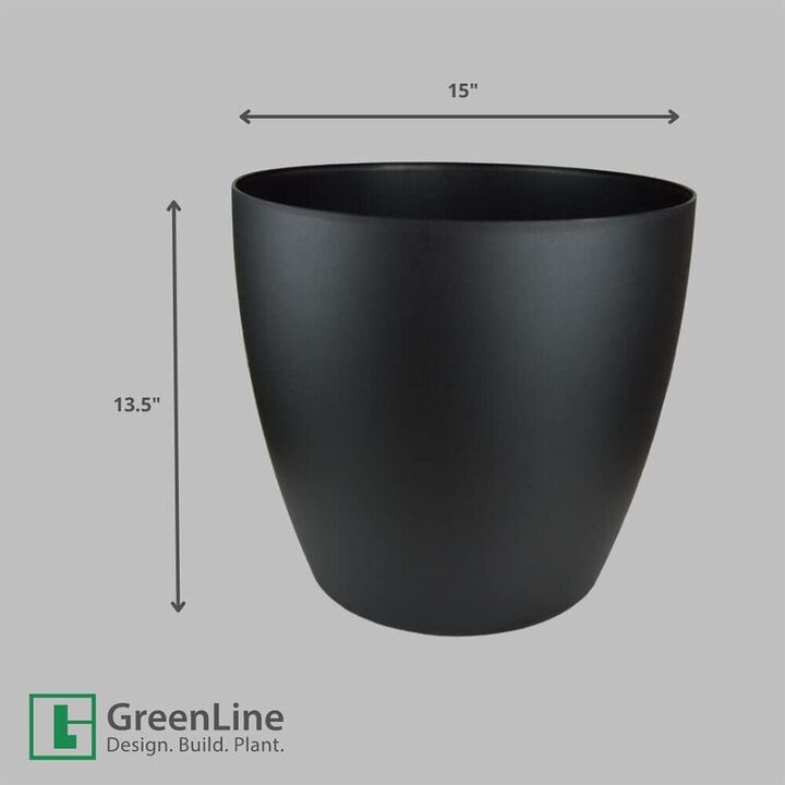 Greenline Manufacturing 15 Inch Memphis Round Planter Indoor Plastic Plant Pot, Black