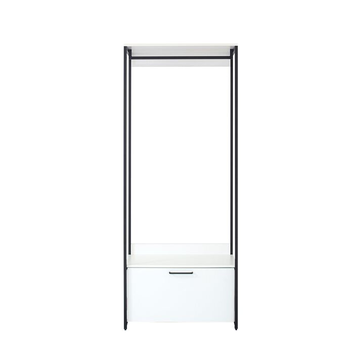 Cox Modular Closet System, 1 Storage Drawer, Hanging Rod, Black Metal Frame