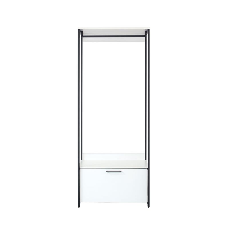 Cox Modular Closet System, 1 Storage Drawer, Hanging Rod, Black Metal Frame