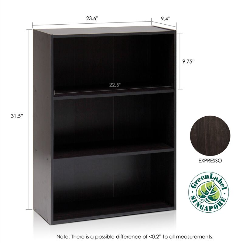 Furinno Pasir 3-Tier Open Shelf Bookcase, Espresso