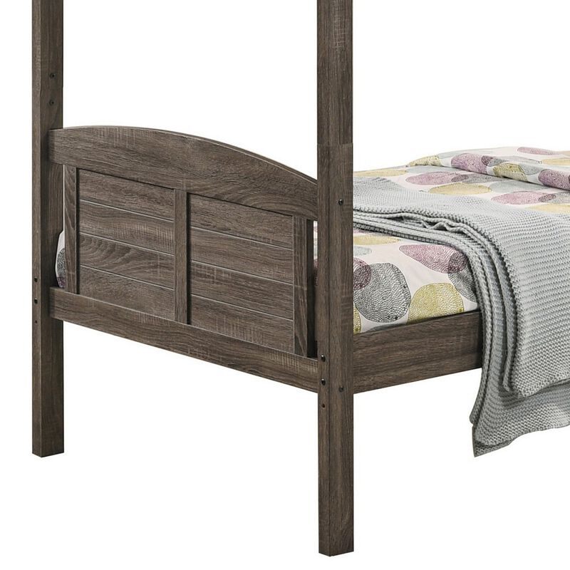 Twin Over Twin Bunk Beds, Curved Headboards, Ladder, Straight Legs, Brown-Benzara