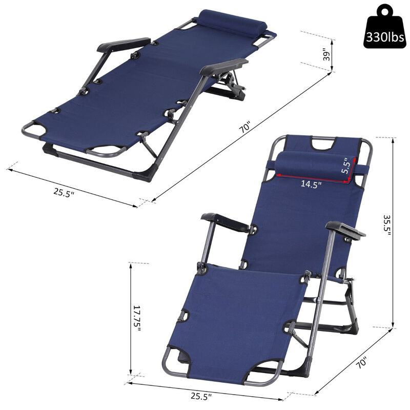 Navy Sleek Sunbather: Folding Metal Lounger with Curved Frame