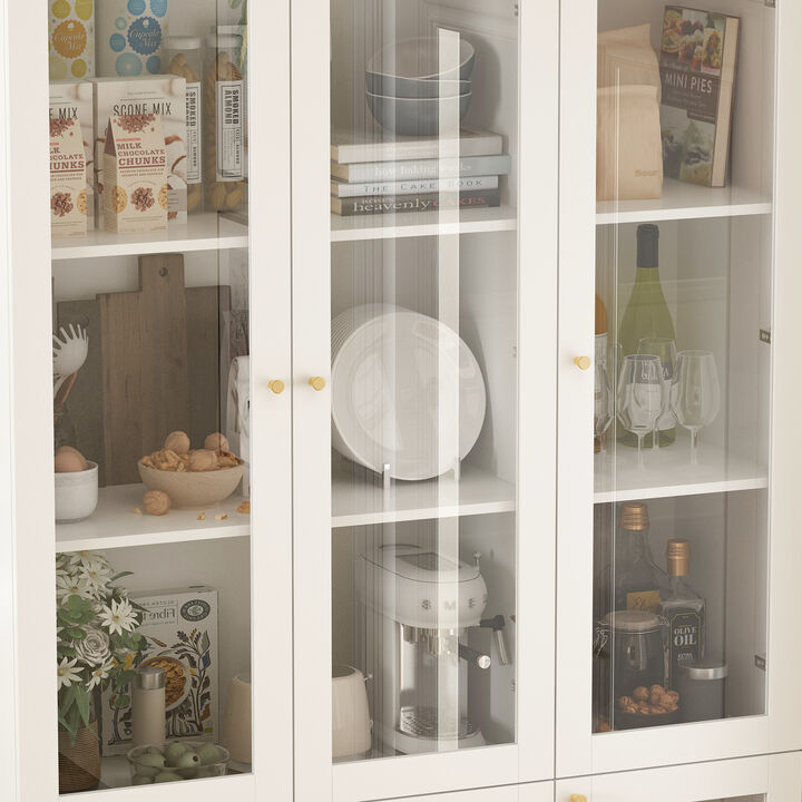 White Wood 47.2 in. W Sideboard Accent Storage Cabinet Bookcase with Acrylic Glass Doors