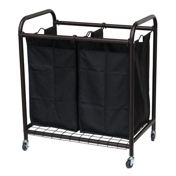 Hivvago Bronze Laundry Hamper Cart with 2 Black Sorter Bags