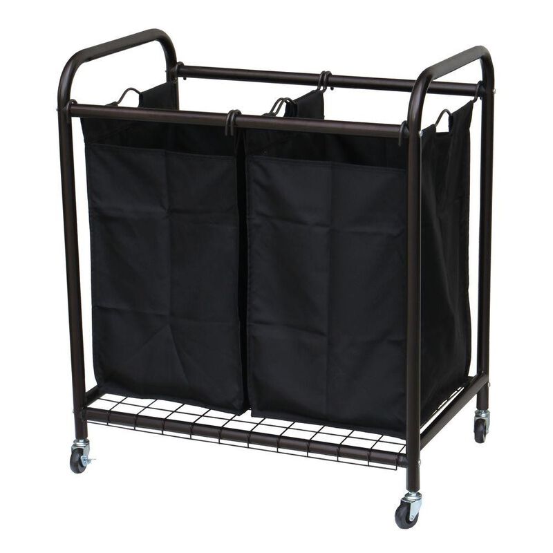 Hivvago Bronze Laundry Hamper Cart with 2 Black Sorter Bags