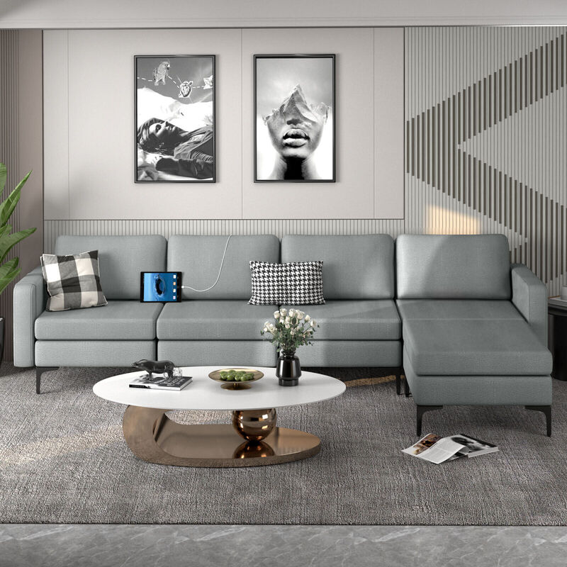 Convertible Sectional Sofa with Reversible Ottoman for Modern Living Room Furniture