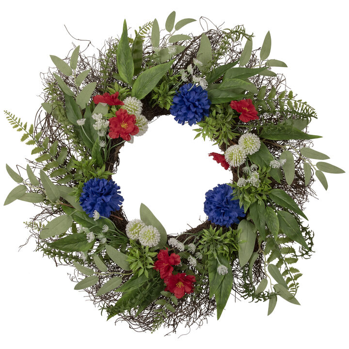 Americana Mixed Floral Patriotic Wreath  24-Inch  Unlit