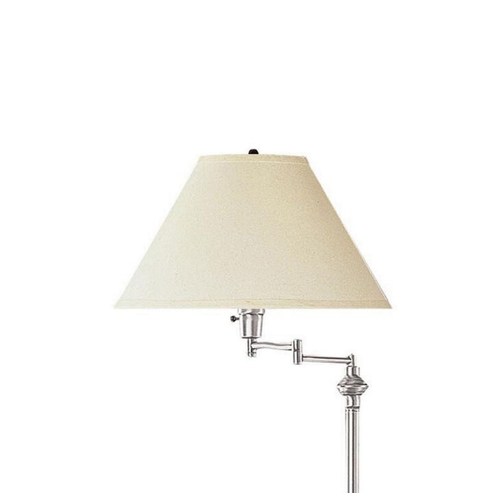 150 Watt Metal Floor Lamp with Swing Arm and Fabric Conical Shade, Silver-Benzara