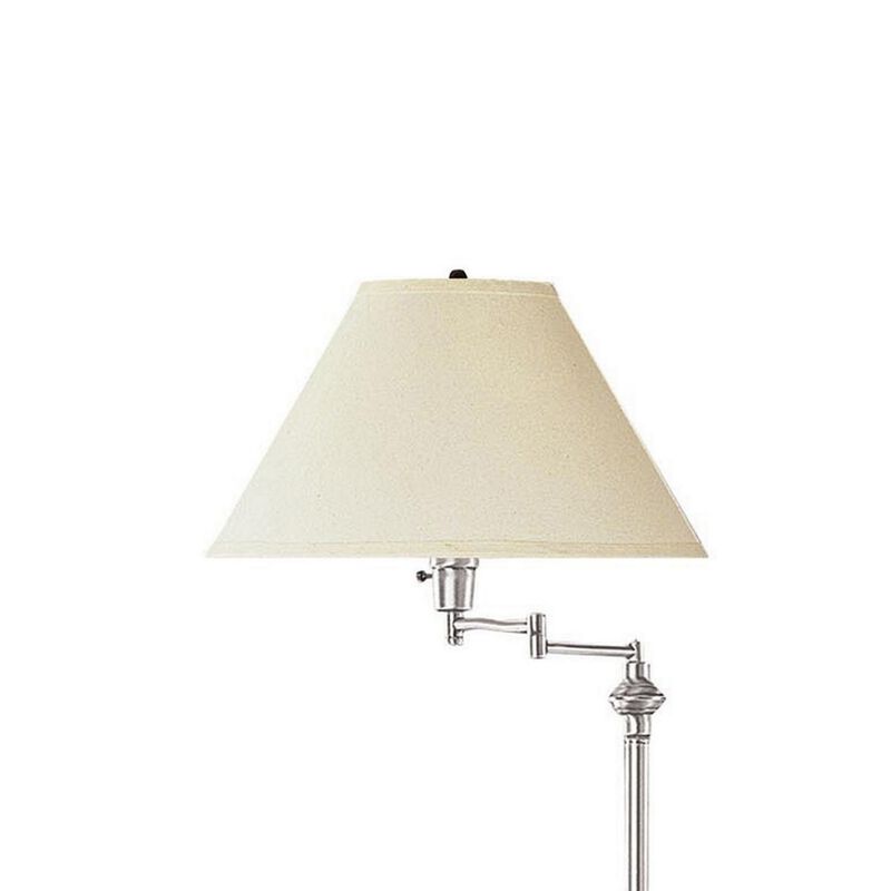 150 Watt Metal Floor Lamp with Swing Arm and Fabric Conical Shade, Silver-Benzara