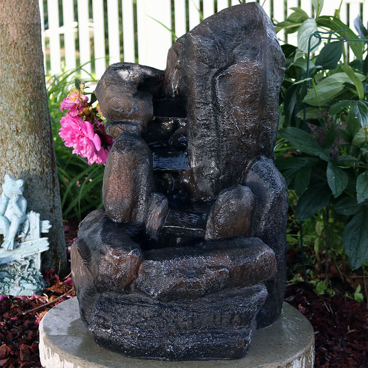 Sunnydaze Polyresin Rock Falls Solar Water Fountain with Battery - 22 in