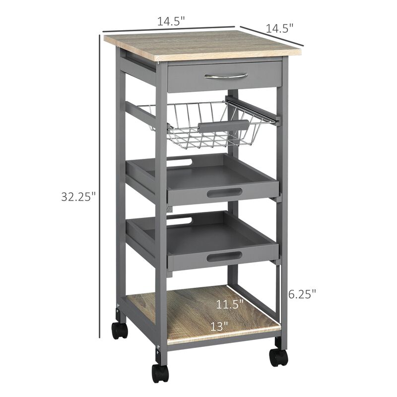 Gray Kitchen Helper: Rolling Cart with Tray and Basket
