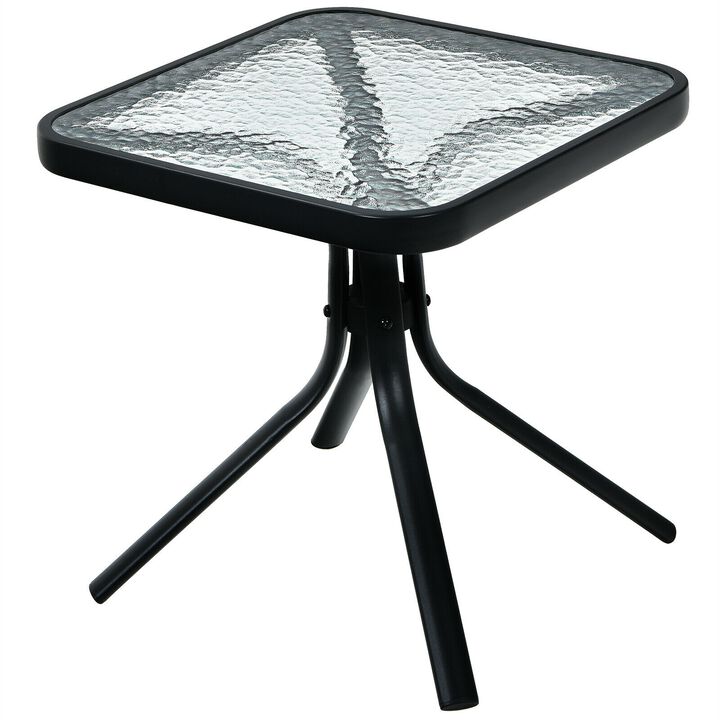 Tempered Glass Top Patio Table with Heavy-duty Metal Frame for Garden Poolside-Black