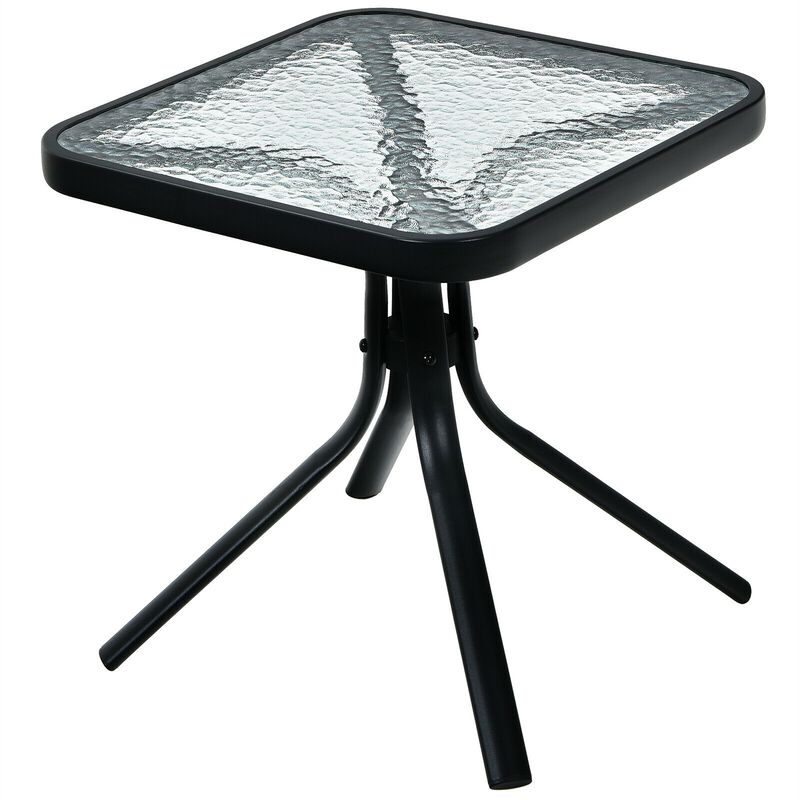 Tempered Glass Top Patio Table with Heavy-duty Metal Frame for Garden Poolside-Black