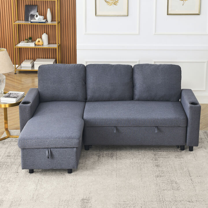 Linen L-Shaped Reversible Sofa Bed for Tight Spaces