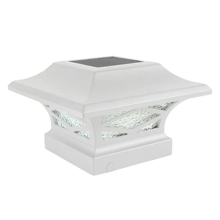 Set of 2 White and Clear Dual Lighted Solar Post Caps for 4x4 Fence Post
