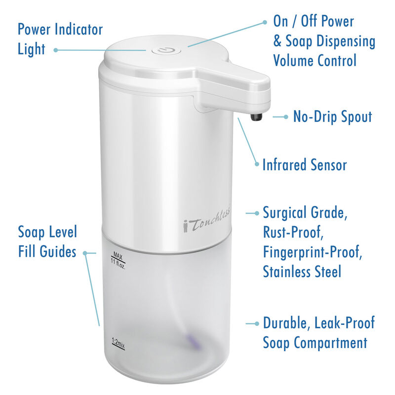 iTouchless iTouchless Ultraclean Stainless Steel Sensor Foam Soap Dispenser 11 oz White