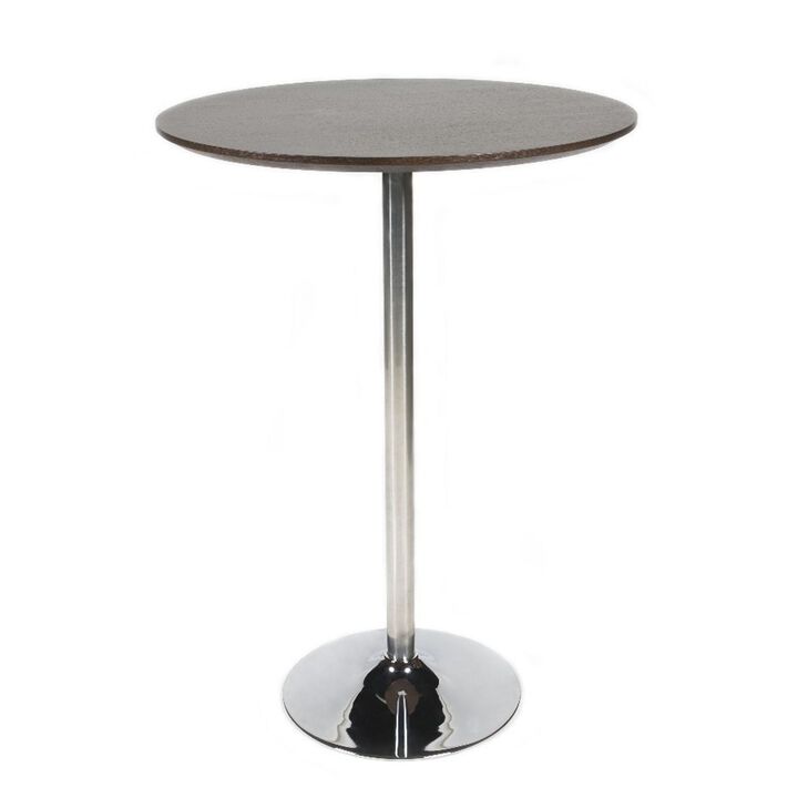 Dexo Bar Height Table, 30 Inch Espresso Brown Round Top, Chrome Steel - Benzara