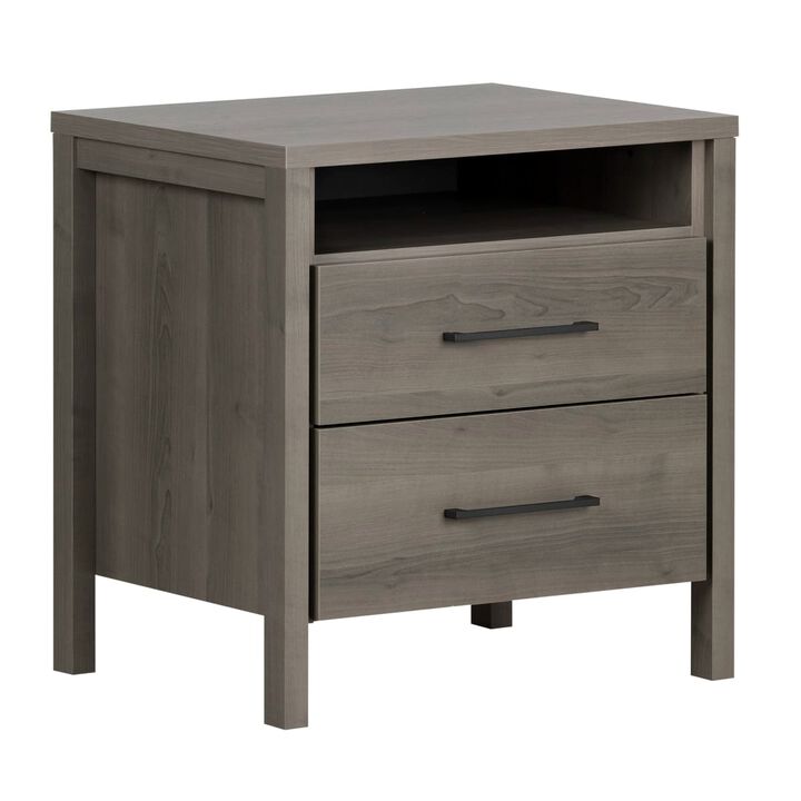Hivvago Modern Grey 2 Drawer Nightstand Cubby Storage Shelf