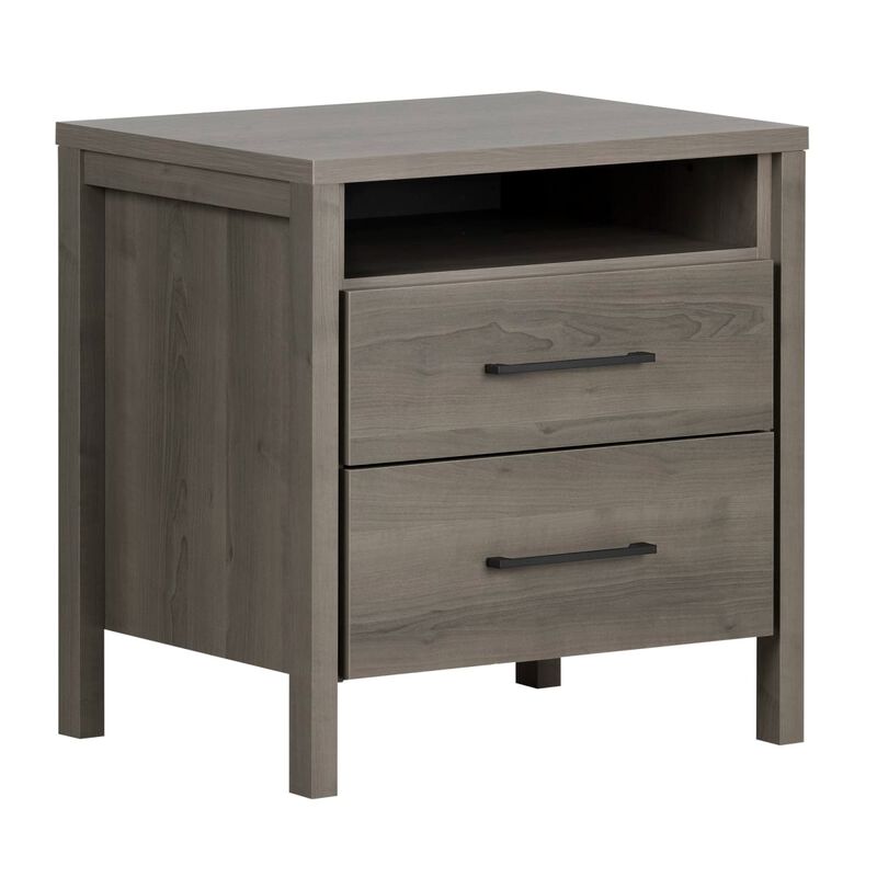 Hivvago Modern Grey 2 Drawer Nightstand Cubby Storage Shelf