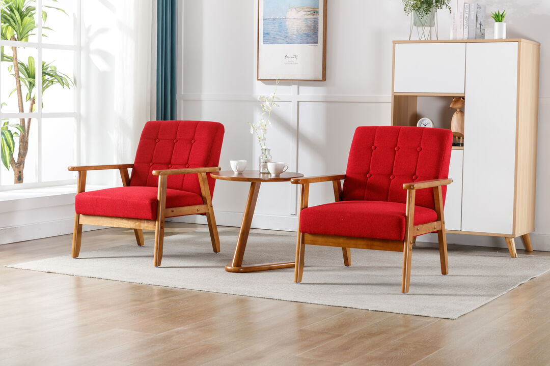 Accent Chairs Set Of 2 With Side Table, Mid Century Modern Accent Chair, Wood And Fabric