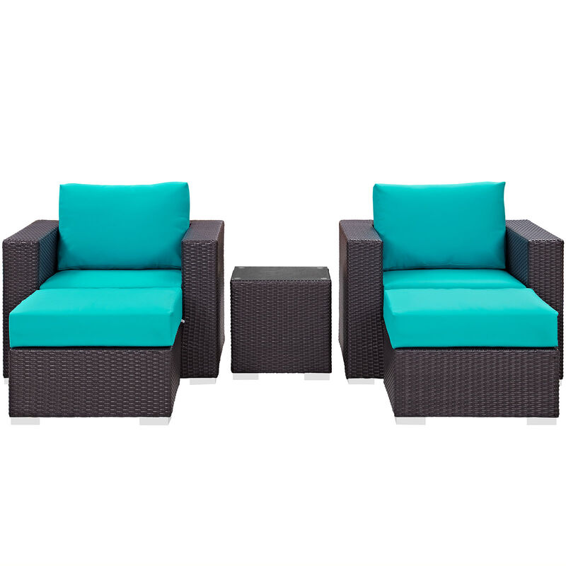 Convene 5 Piece Outdoor Patio Sectional Set - Espresso Turquoise