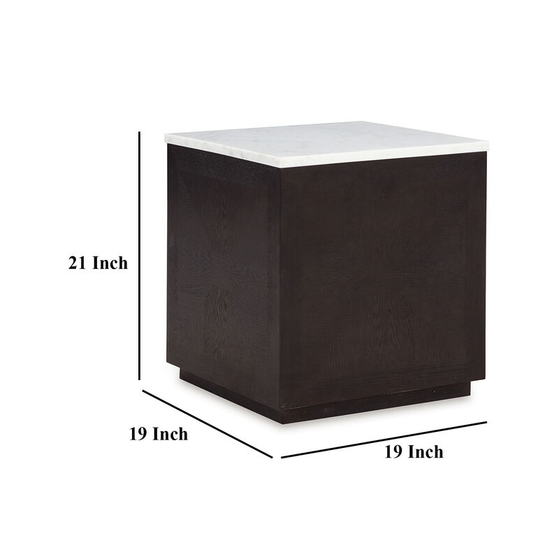Enri Accent Table, Square Base, 19 Inch, White Marble Square Top - Benzara