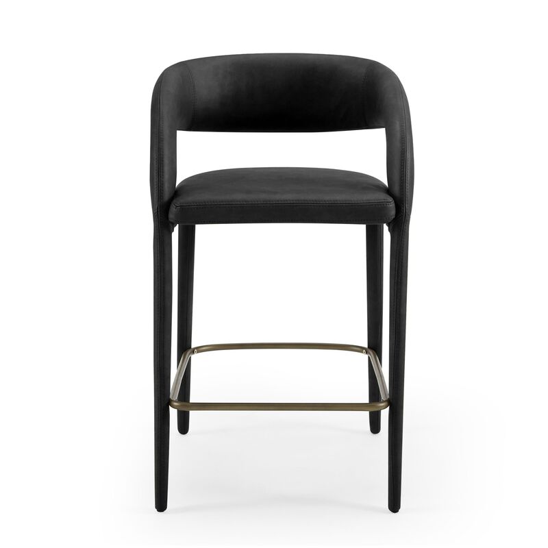 Cid Taya 26 Inch Counter Stool Chair, Curved Open Back, Black Faux Leather - Benzara