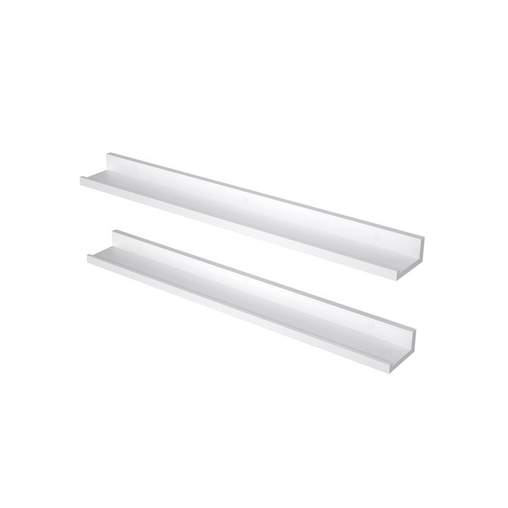 White Floating Shelves with Front Edge - Set of 2 for Living Room, Kitchen, Bathroom